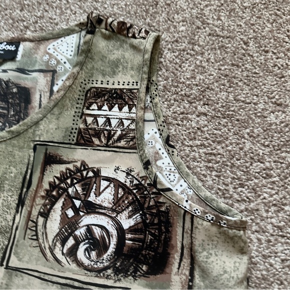 Vintage 90s/Y2K Caribou Tan Green Tribal Pattern Tank Top Womens Size Large Boho - Picture 5 of 15